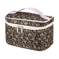 thumbnail image 1 of 1 Pc Bolsa de Cosméticos Portátil de Peonía para Vacaciones y Viajes de Negocios Negro Rosa de Poliéster, 1 of 3