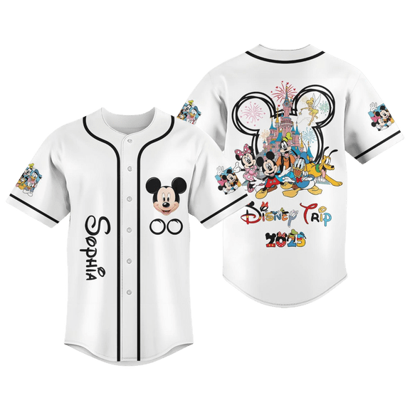 Custom Mickey And Friends Baseball Jersey, Disney Trip 2025 Baseball Shirt, Donald Duck Goofy Pluto Jersey Shirt, Cartoon Movie Shirt