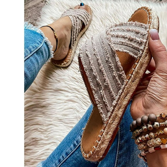 Honeeladyy Womens Beach Shoes Women Flats Shoes Denim Open Toe Slippers Breathable Comfortable Shoes Roman Sandals