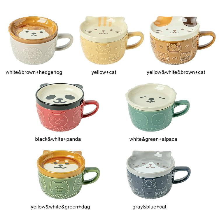 Novelty Cute Mugs Ceramic Coffee Tea Cups With Lid Kawaii