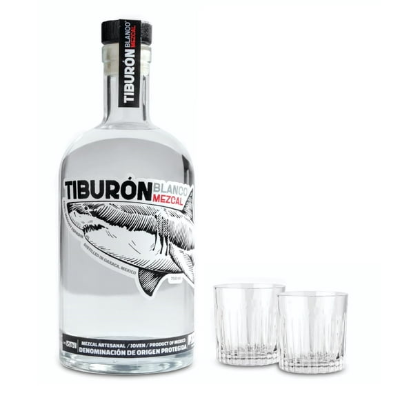 Mezcal Tiburón Blanco 750ml + 2 mezcaleros Tiburón