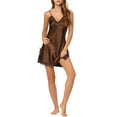 thumbnail image 1 of INSPIRE CHIC Nuisette de Détente en Satin à Dentelle pour Femme, Col en V, Camisole, Chemises de Nuit, TP, Brun, 1 of 6