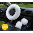 thumbnail image 2 of 3 Pcs Car Accessories Universal Fit Set, Multicolor Fuzzy Steering Wheel Cover Car Steering Wheel Gear Shift Cover Handbrake Cover, White, 2 of 9