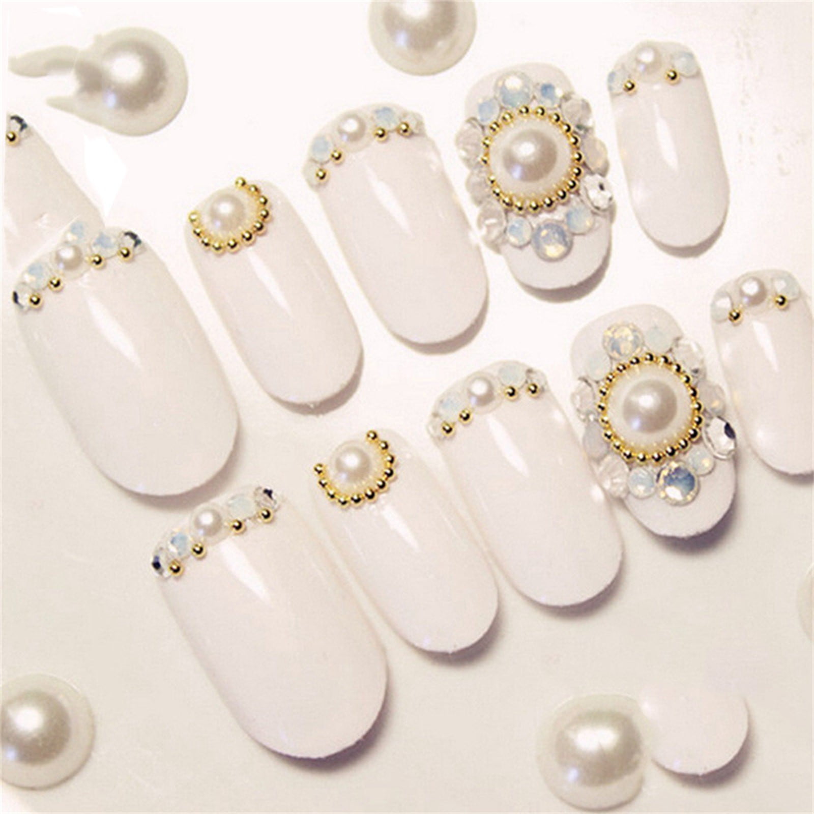 Pearls For Nails White Pearls Rhinestone Multi Size Pearls - Temu
