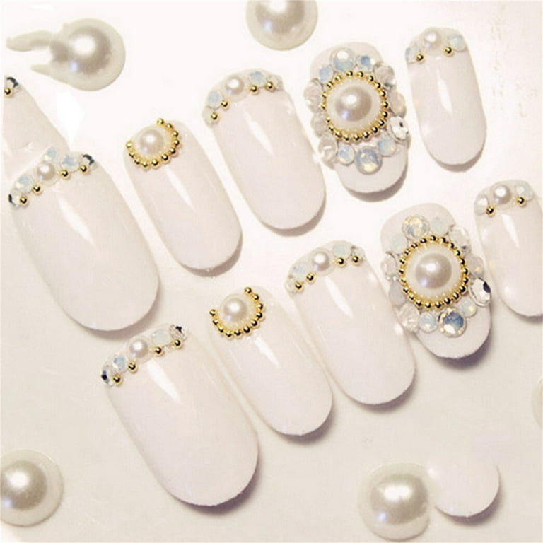 Pearls Nail Decor White Round, Diseños De Uñas Con Perlas