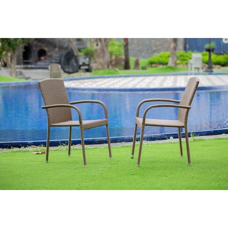 JULC102A JUBI PATIO CHAIR WITH CUSHION BROWN WICKER AND BEIGE CUSHION - Set of 2