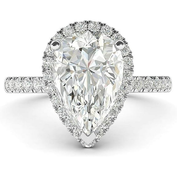 Gems Jewels 14K White Gold Plated 2 Ct Pear Cut Diamond Halo Christmas Wedding Engagement Thanksgiving Ring 925 Sterling Silver For Women's -8