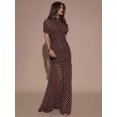 thumbnail image 6 of Coffee Brown Polka Dot Ruched Maxi Dress With Short Sleeve And High Neck, 6 of 30