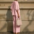 thumbnail image 5 of UDAUDU Women's Summer Linen Set Button Down Puff Sleeve Shirt And Drawstring Pants Two Piece Outfit Pink S, 5 of 5