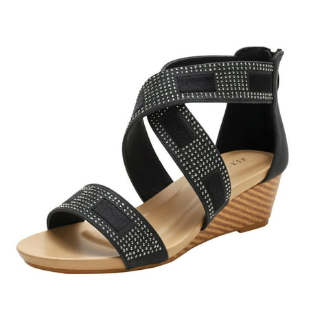 

zuwimk Women Sandals Women s Flat Sandals Strappy Studded Sandals Gladiator Sandals with Ankle Strap Black