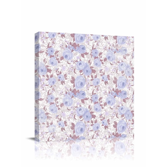 Canvas Print Wall Art Spring Flowers Retro Purple Floral Texture Framed Canvas Art Wall Decor Pictures Painting Morden Artwork for Living Room Bedroom, Ready to Hang, 12"x12"