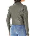 thumbnail image 3 of Women's Lambskin Real Leather Stylish Jacket Biker Motorcycle Slim Fit Gray Coat W204, 3 of 4