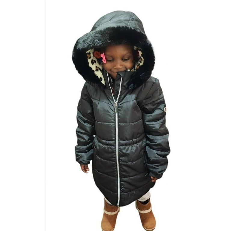 Bcbg Girls Black Faux Fur Trimmed Parka Girls L Girl s Size Large