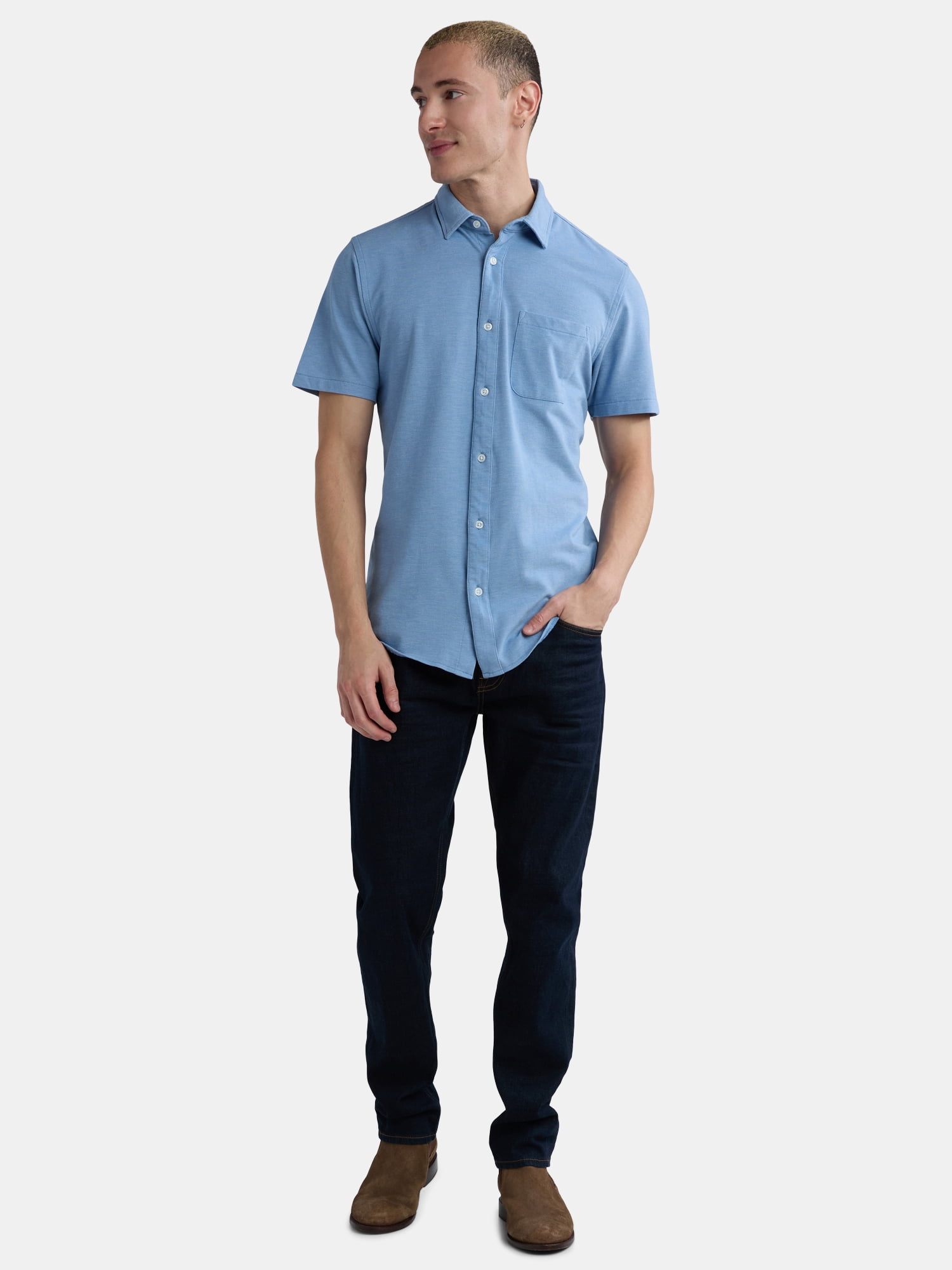George Men's Knit Botton Down Shirt, Sizes XS-3XL