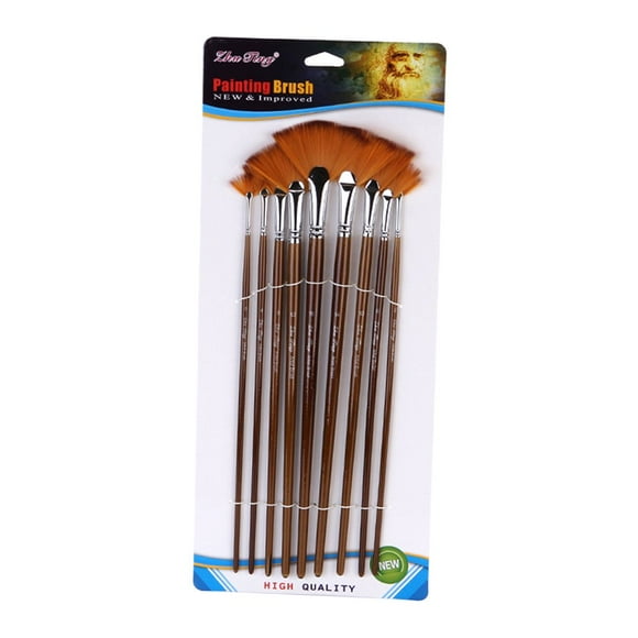 9 PCS Fan Paint Brush Set Soft Nylon Hair Paintbrush for Watercolor Oil Acrylic Gouache Painting Art Drawing Brushes Supplies