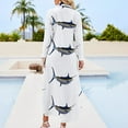 thumbnail image 2 of Blue Marlin Fish Long Sleeved Shirt Dress evening dress dress party evening elegant luxury celebrity Women's summer suit, 2 of 6