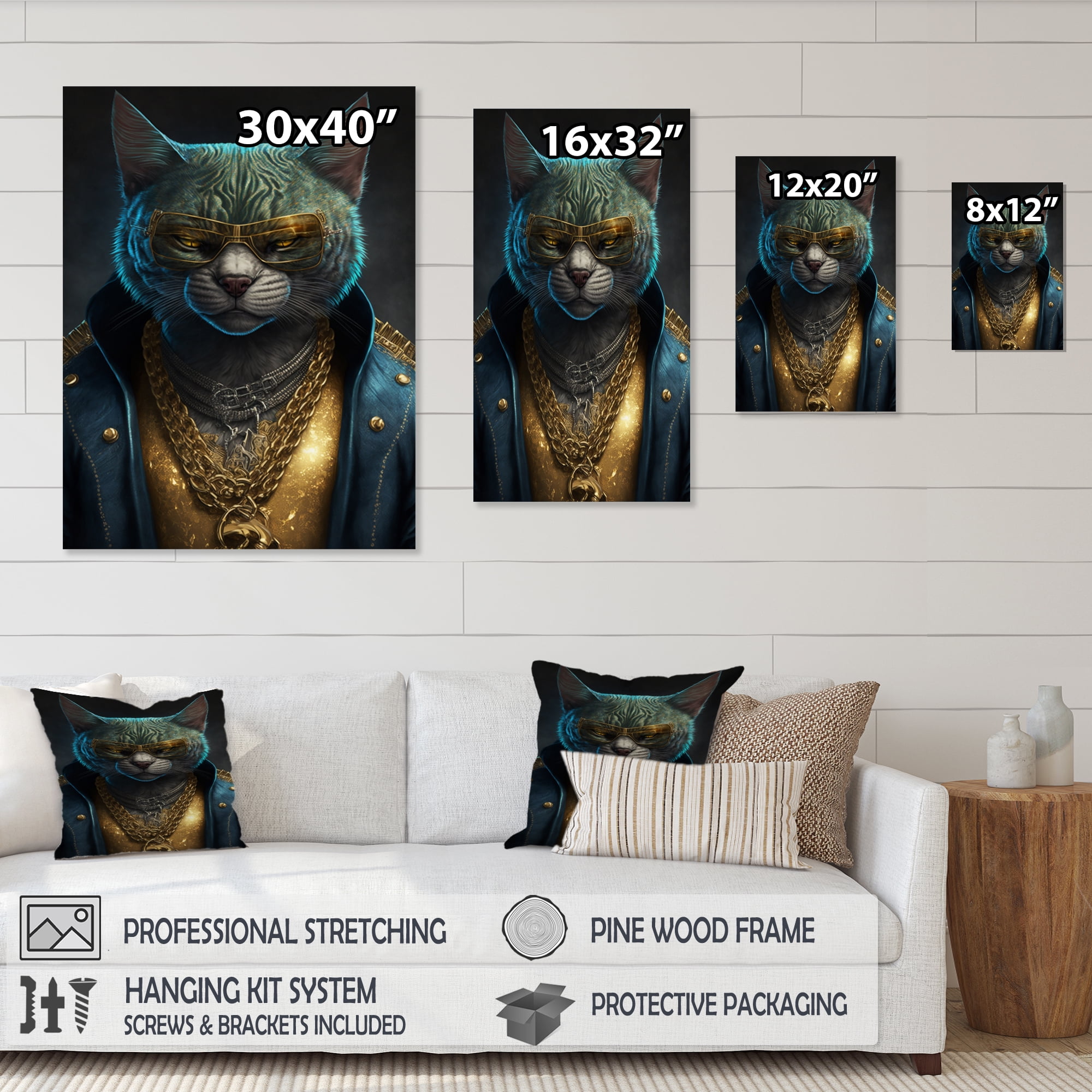 Designart Cat Gangster In NYC II Canvas Wall Art