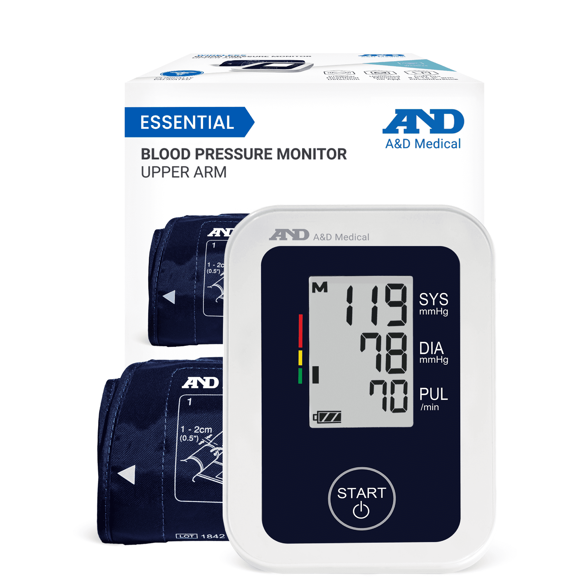 A&DMedical Blood Pressure Monitor, Upper Arm, Wide Cuff, Digital, Heart Rate Detection (UA-651)