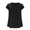thumbnail image 5 of DondPO Womens Tops Womens Solid Color Casual Round Neck Pleated Line Chest Petal Short Sleeve T Shirt Top Blouse Womens Dressy Tops Tops for Women Trendy Black XL, 5 of 7
