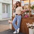 thumbnail image 7 of Dwellite Workout Crop Tops Oversized Tshirts for Women Drop Shoulder Crewneck Short Sleeve Shirts 2026 Beige 2XL, 7 of 7
