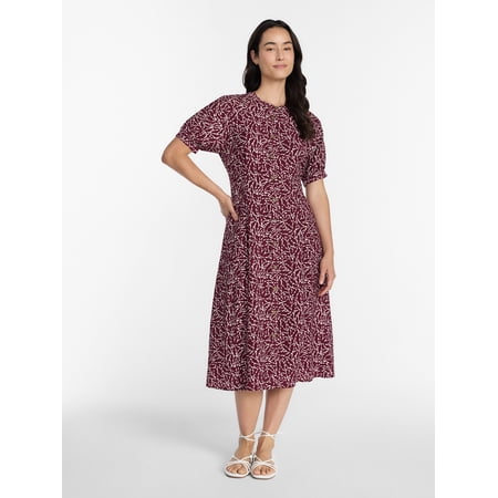 Time and Tru Women's Pleated Midi Shirtdress, Sizes XS-XXXL