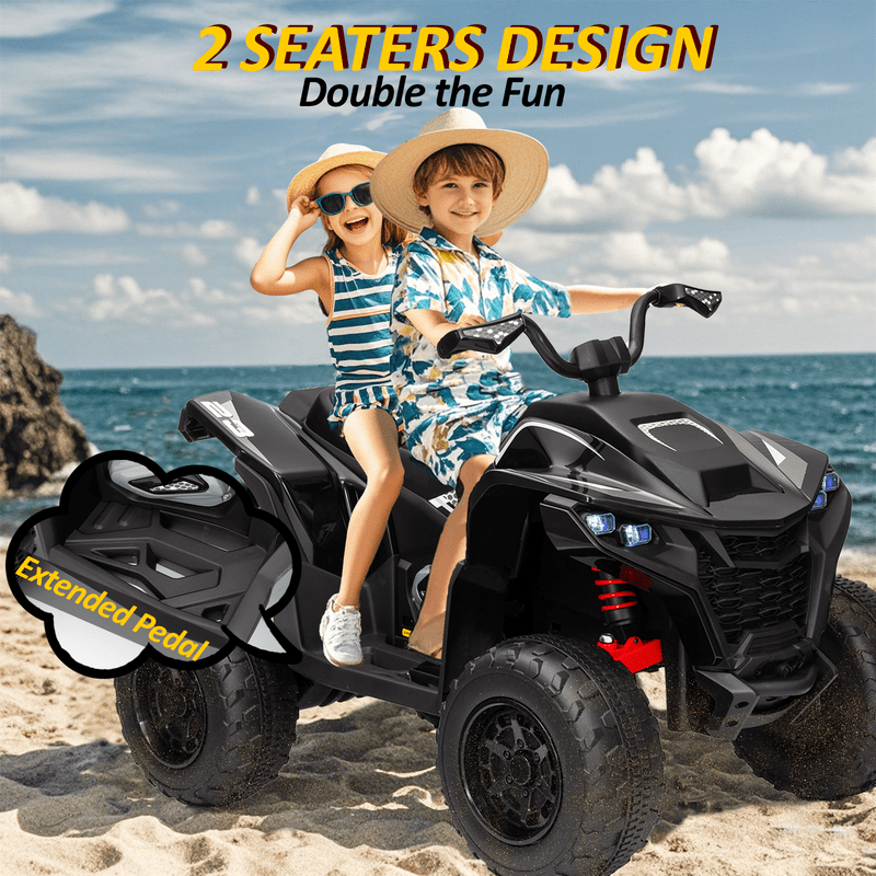 Kids ATV 4 Wheeler, 24V 2 Seater Electric ATV Quad w/4WD Motor, Protective Gear Set, Bluetooth, LED Lights, Spring Suspension, Battery Powered Ride on Toys for Big Kids, Boys, Girls, Christmas, Black