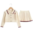 thumbnail image 4 of Toddler Girls Outfit 1-8 Years, Preppy Style Knit Cardigan Sweater and Pleated Skirt 2 Piece Set Collared Button Down School Uniform Outfit for Kids Beige, 4 of 6