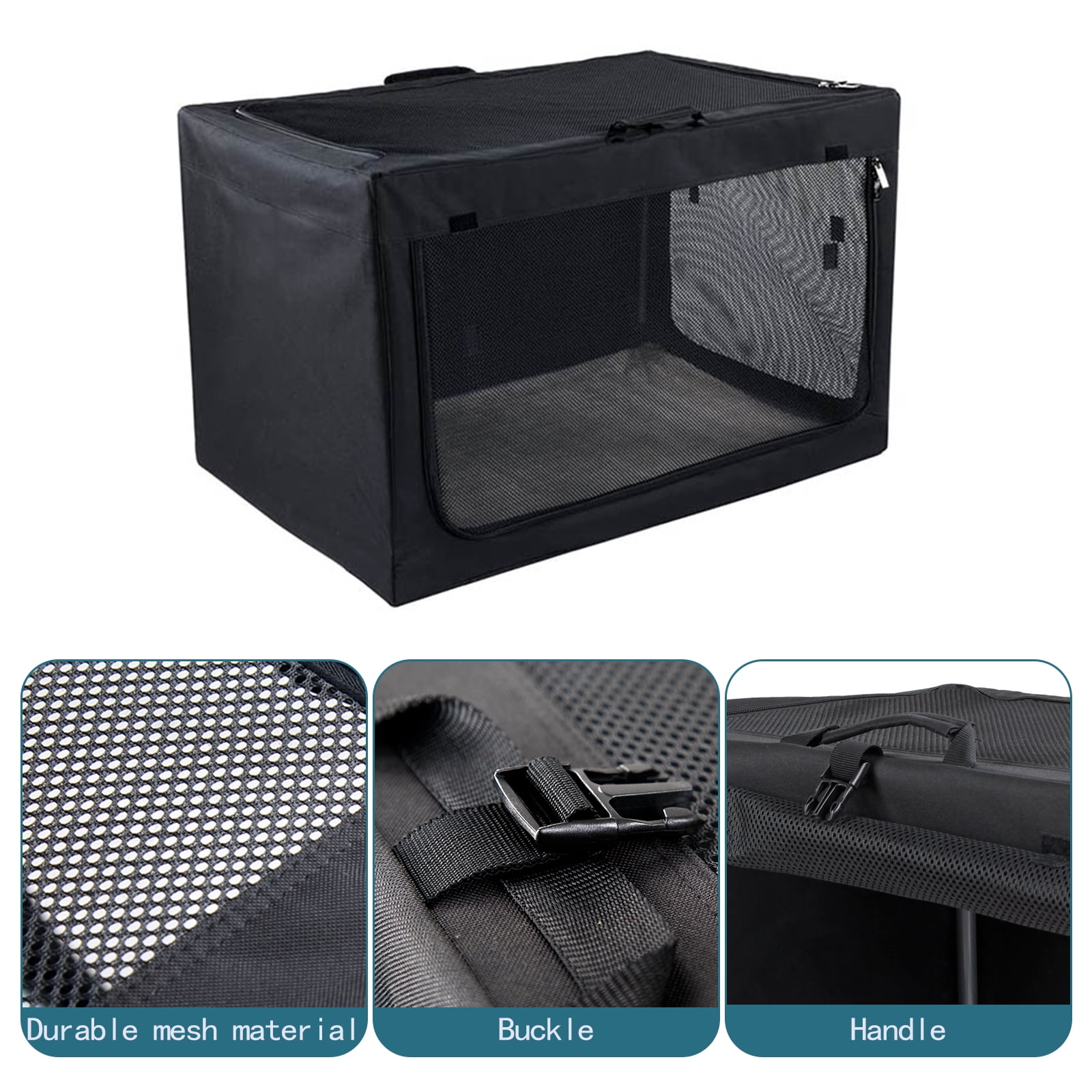 PETSFIT 30in Portable Dog Crate,Comfy Inside with Thicken Mat, Collapsible Crate for Home and Travel,Black