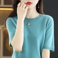 thumbnail image 5 of AherBiu Short Sleeve Sweater Tops for Women Crewneck Basic Knitwear Top Casual Blouse Solid Color, 5 of 5