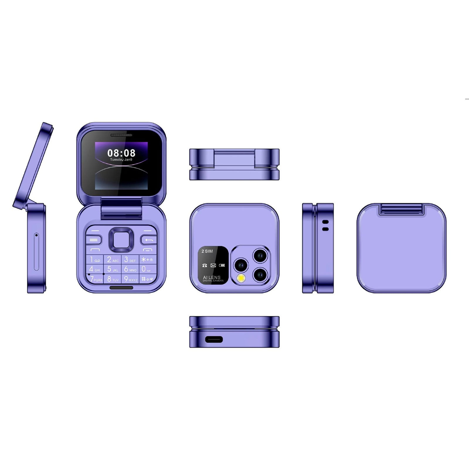 AUHomi 2G Flip Phone, Foldable Mini Cell Phone, Large Buttons, LED Flashlight, HD Rear Camera, 16GB Memory Card, Dual SIM, For Seniors (Blue)