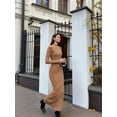 thumbnail image 5 of Autumn and Winter Women'S Long Sleeve Maxi Dress Ribbed Knit Slim Casual Dress Khaki S, 5 of 9