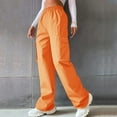 thumbnail image 4 of YDKZYMD Petite Cargo Pants For Women High Waisted Summer Trendy Loose Lightweight Joggers Pants Elastic Straight Leg with Pocket Casual Baggy Pants Orange M, 4 of 7
