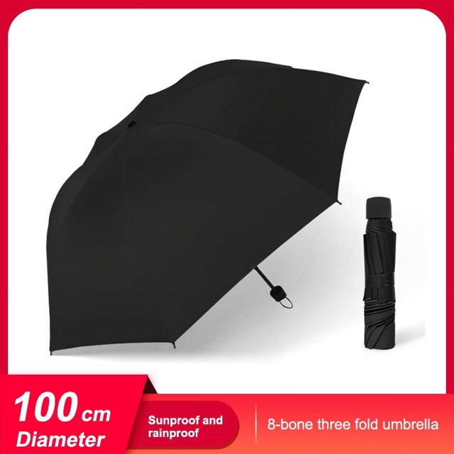 Reversible 8-Rib Manual Folding Umbrella - 99cm Diameter Black Vinyl Canopy, Weatherproof for Rain & Sun Protection, Compact Portable Design with Easy Dry Close Mechanism