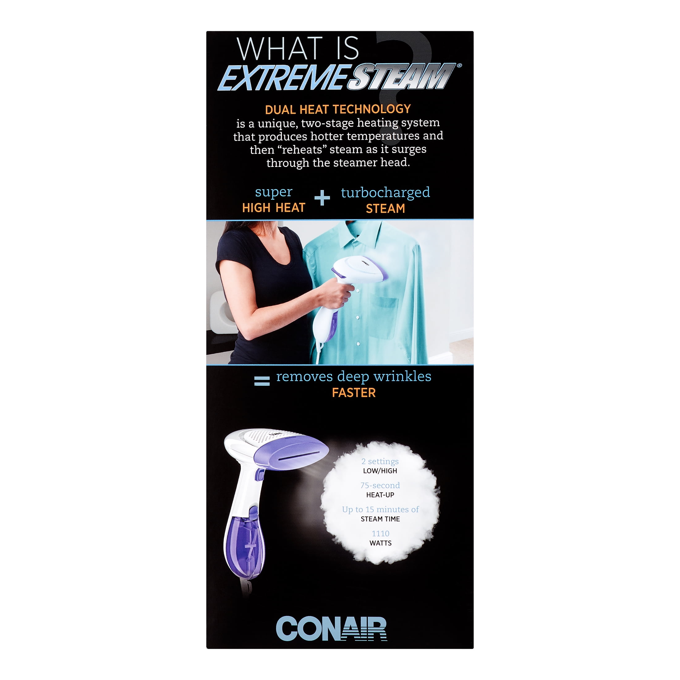 Conair Handheld Garment Steamer for Clothes, ExtremeSteam 1200W, Portable  Handheld Design, White/Blue, GS237X
