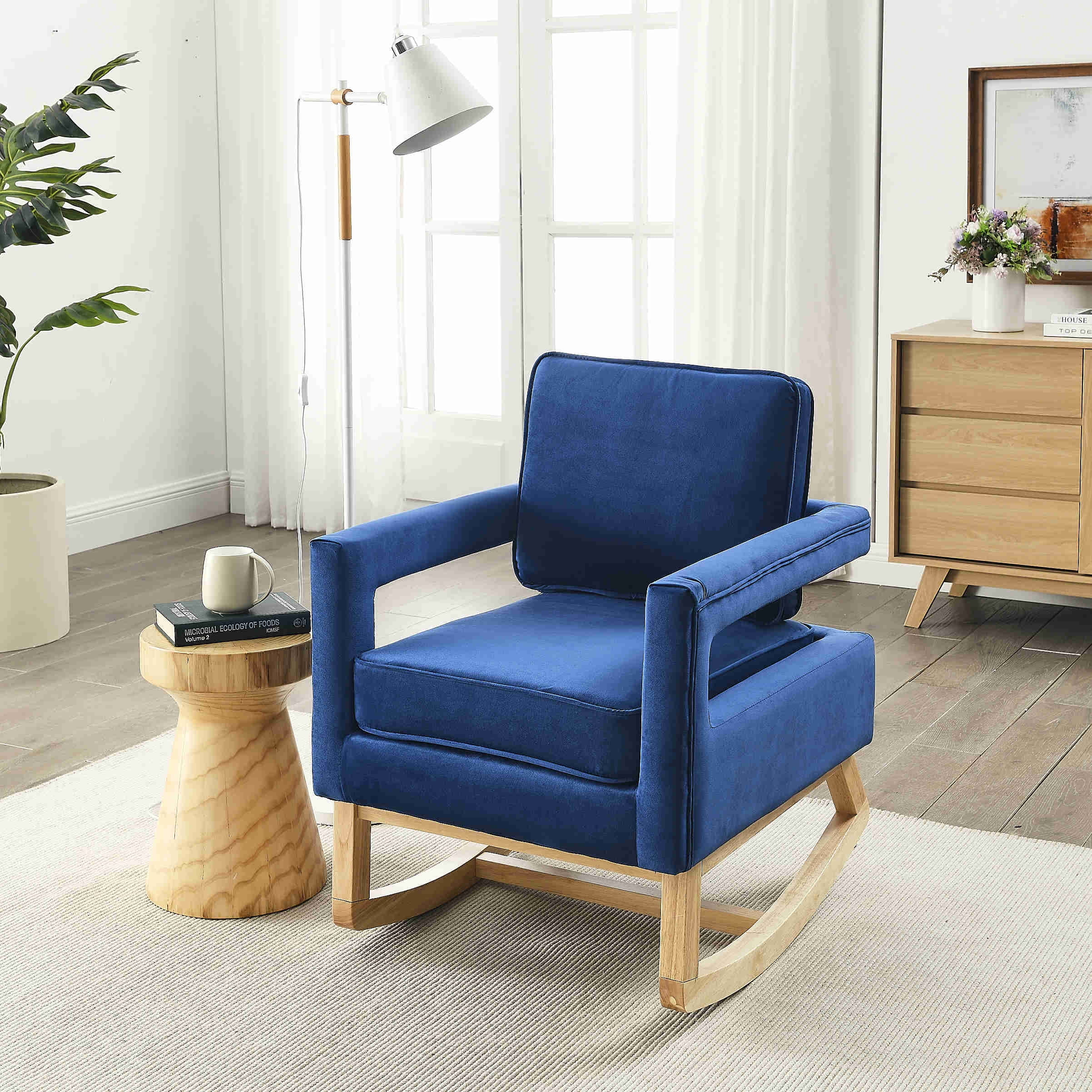 26"W Accent Rocking Chair, Fabric Club Chair, Modern Hollow Design Arm