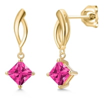 Gem Stone King 10K Yellow Gold Pink Mystic Topaz Stud Dangle Earrings for Women | 1.60 Cttw | Gemstone November Birthstone | Princess 5MM