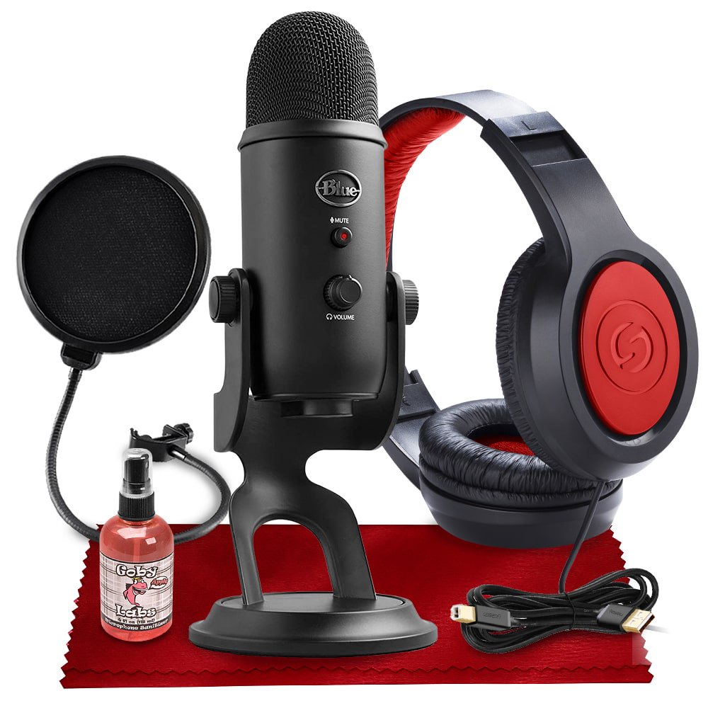 Blue Yeti USB Microphone (Blackout) with Studio Monitoring Headphones and Pop Filter Deluxe