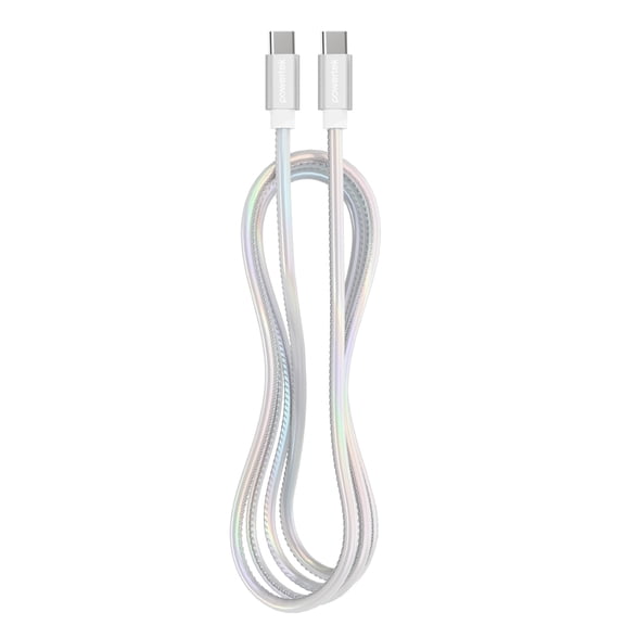 Powertek USB-C to USB-C Metallic Shine Pastel Cable - Silver