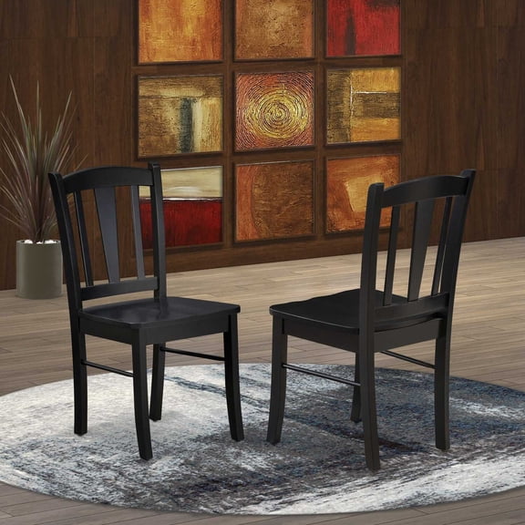 East West Furniture Dublin Kitchen Dining Chairs - Slat Back Wood Seat Chairs, Set of 2, (Finish Options) DLC-BLK-W Black Finish