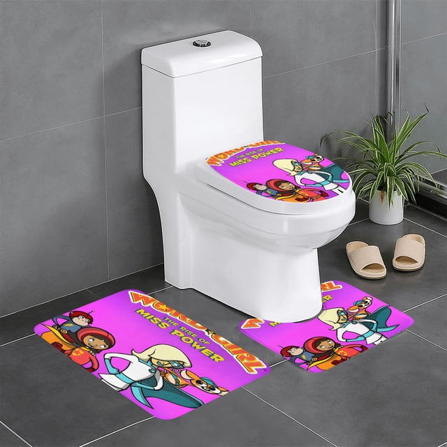 Chica Palabra Juego de 3 alfombras de baño de coral fleece: tapete de baño + alfombra de inodoro en forma de U + funda de tapa de inodoro en forma de O