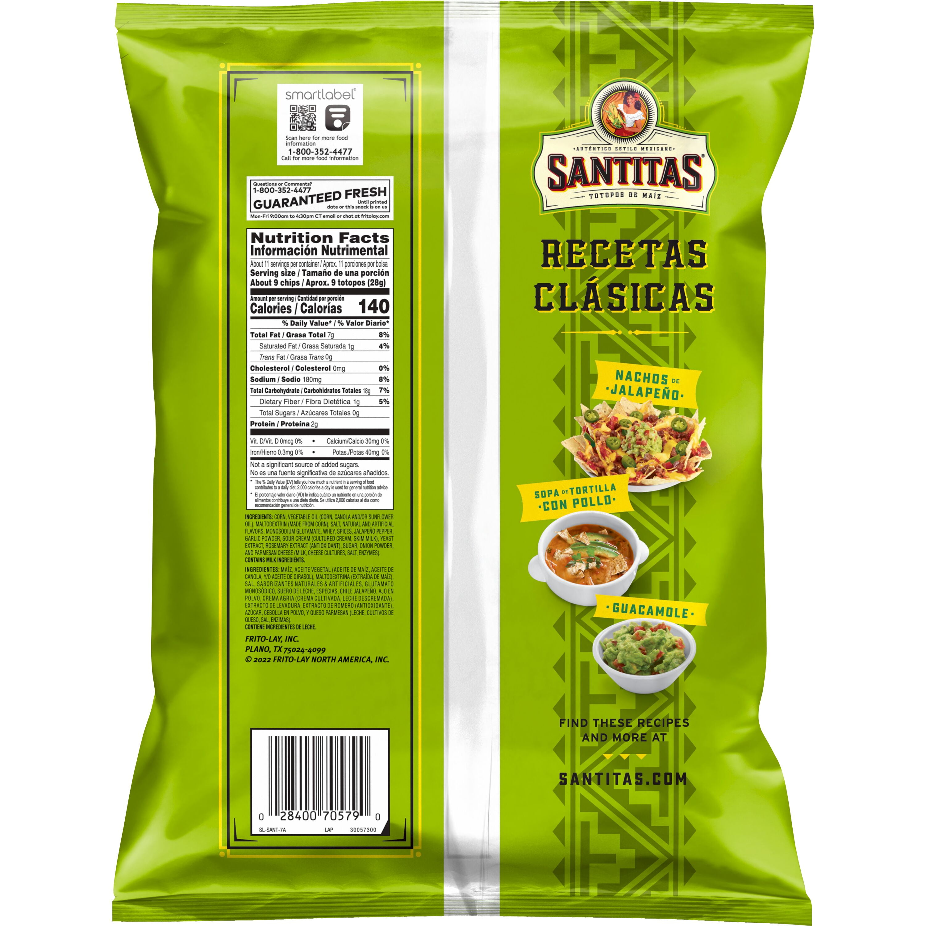 Santitas Tortilla Chips Cilantro Lime Flavored Snack Chips, 10.5 Ounce Bag