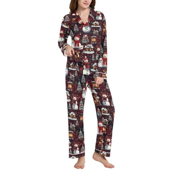 joogoo Pajamas Set for Women Christmas Santa Seamless Long Sleeve Pjs Loungewear L
