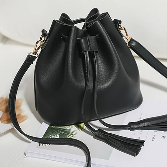 Baohd Womail Womail Mode Sac à Main en Cuir pour Femmes Bandoulière Sac Seau à Franges Noir