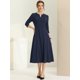 thumbnail image 5 of Allegra K - Vestido de manga 3/4 para mujer, cuello en V, elegante, línea A, para trabajo, negocios, formal, con bolsillos, Azul marino, Small, 5 of 7