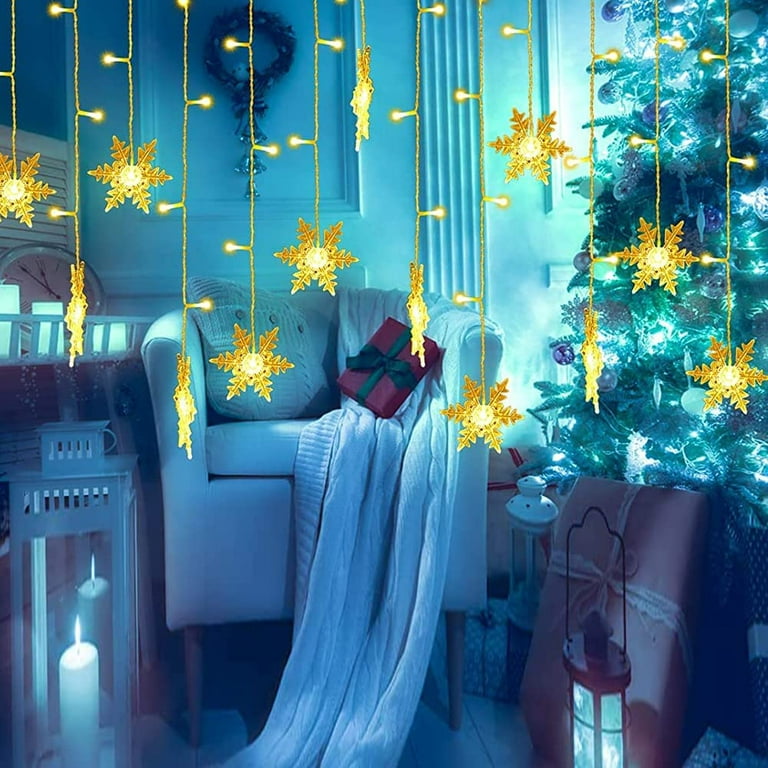 Snowflakes LED Curtain String Lights Christmas Window Curtain Light Pl –  Lasercutwraps Shop