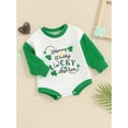 thumbnail image 3 of FEORJGP Infant Baby Irish Festivals Jumpsuit 0-2Y Toddler Boys Girls Long Sleeve Sweatshirt Bodysuit ShamrockLetter Print Round Neck Romper Newborn Loose Casual Clothes for Spring Fall, 3 of 8
