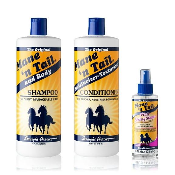 Mane 'n Tail Shampoo & Conditioner Combo (32 oz Each) with Hair Strengthener (6 oz) – Repairs Damaged Hair, Adds Hydration & Promotes Healthier, Thicker Hair