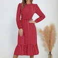 thumbnail image 5 of qolati Women's Boho Long Sleeve Dresses Casual Round Neck Polka Dot Print Midi Dress Elegant Puffy Sleeve Ruffle Hem Flowy Holiday Dress, 5 of 6