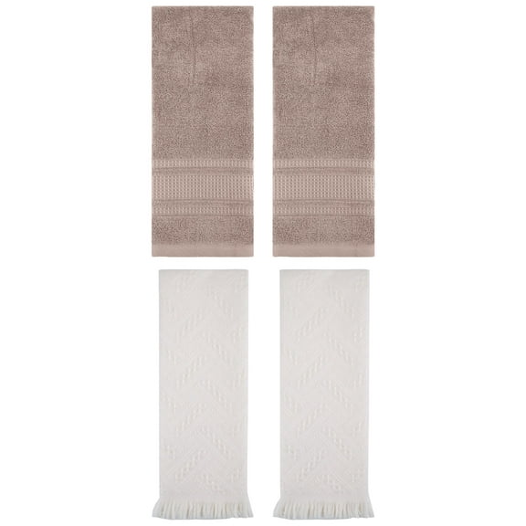 Unique Bargains 4 Pcs Solid Cotton Soft Waffle Hand Towels 13" x 29" Brown/Beige