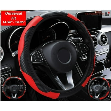 Car Steering Wheel Cover Red Black Leather Anti-slip For 15"/38cm Carbon Fiber